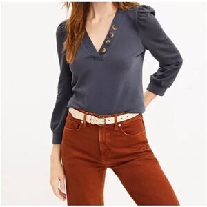 Loft Gray Button Front Mixed Media Sweater Size‎ XS